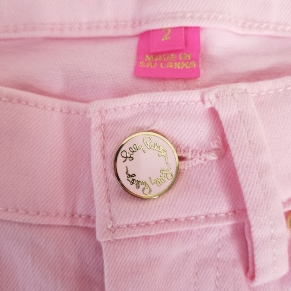 Lilly Pulitzer South Ocean Crop Flare Pink Tropics Polka Dot Denim Jeans Size 2 - Picture 3 of 15